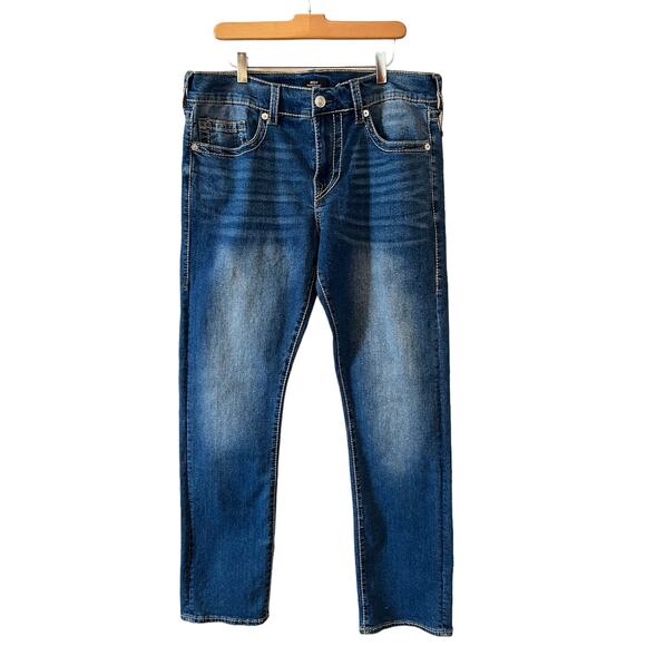 True Religion Rickie Fit Denim Big T Straight Leg Jeans 34 - Picture 1 of 6